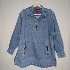 Venezia Jeans Womens Vintage Blue Denim Nautical Pullover Anorak Chore Coat 14